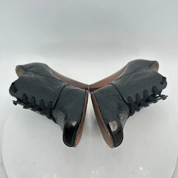 Dolce Gabbana Women Size EU 38.5 US 8.5 Black Snakeskin Leather Block High Heel - Picture 7 of 10